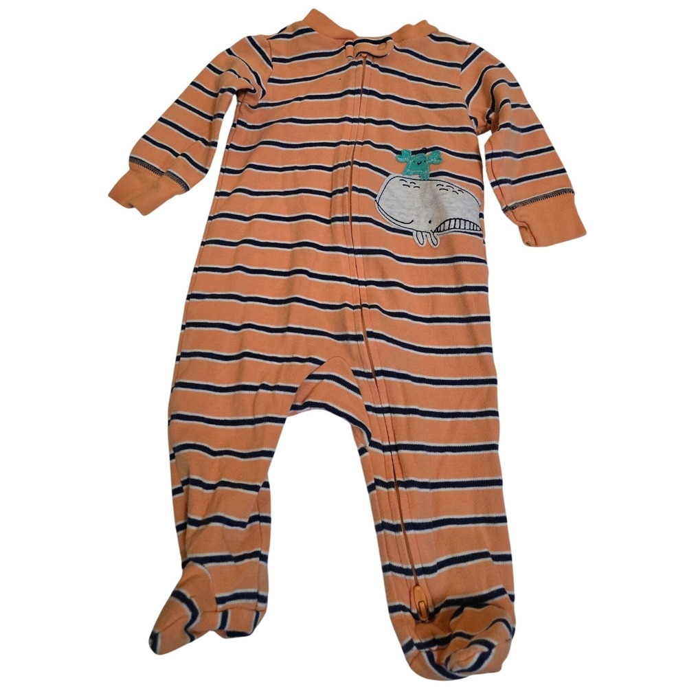 Carters Baby Boys Orange Navy Striped Whale Footed Sleep and Play Zipper 6M
